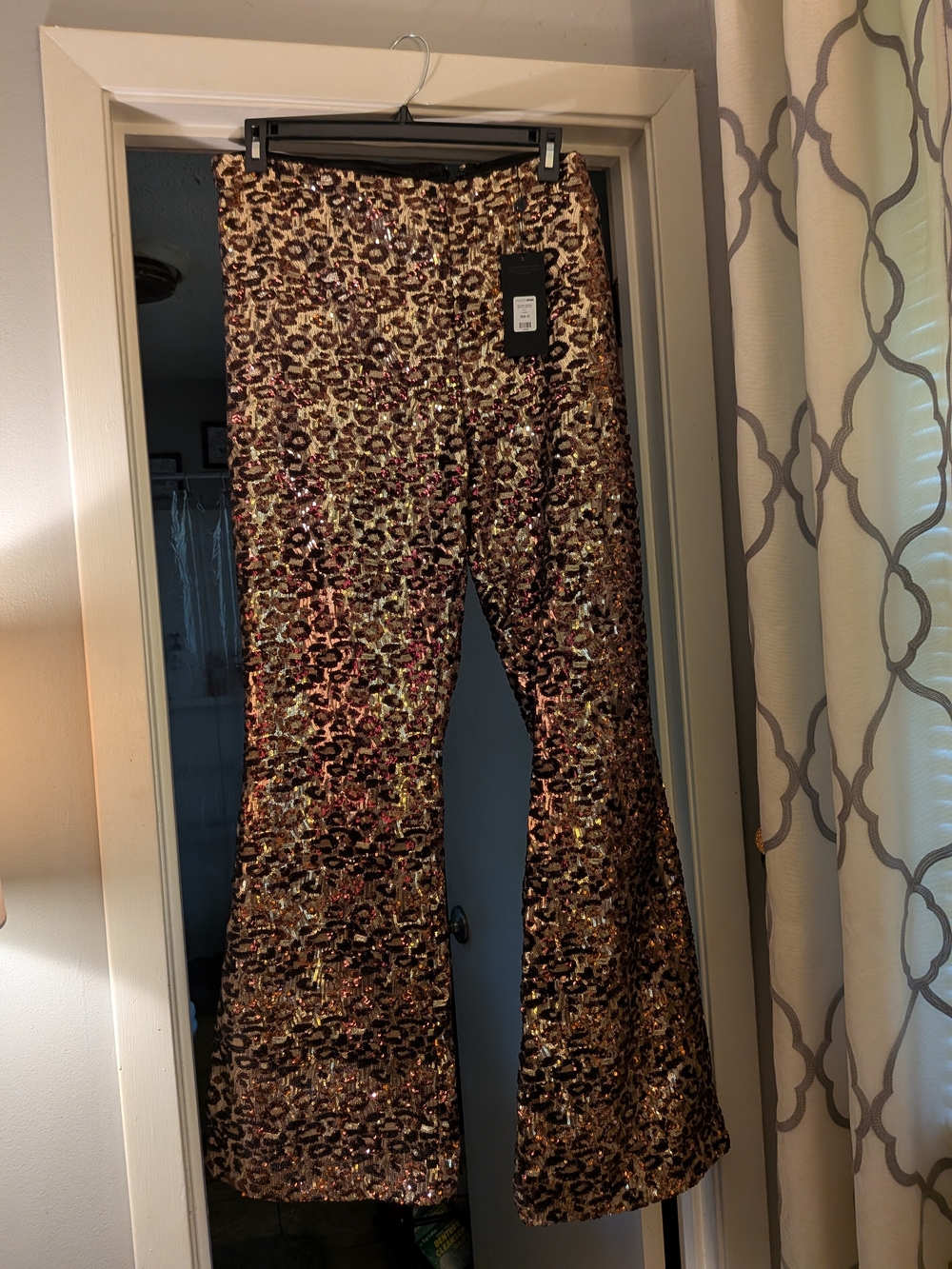 Fashion Nova Sequin Leopard Flare Pants - Gold & Brown